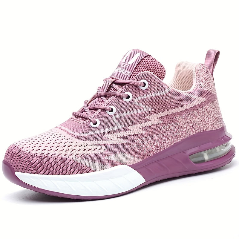 Women's Low-Top Air Cushion Steel Toe Sneakers for Work and Sports Pink Purple