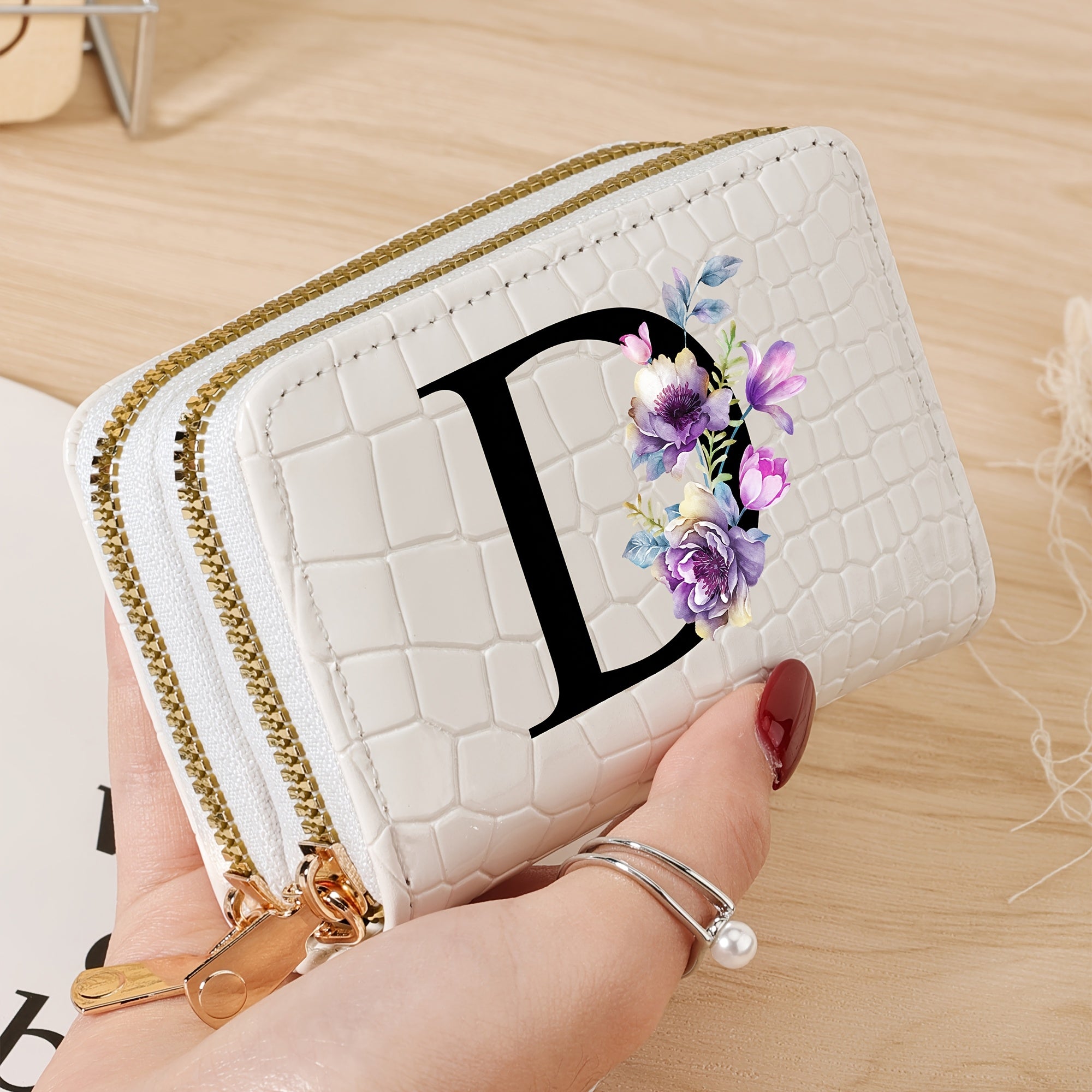 Minimalist Floral Credit Card Holder with Zipper Coin Purse for School and Back-to-School Supplies