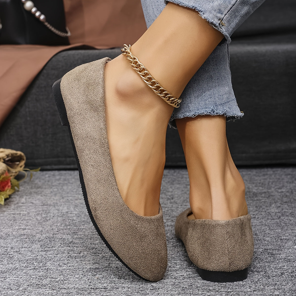 Women's Slip-On Flats Soft Fabric Upper Rubber Sole Comfortable Round Toe Multi-Color