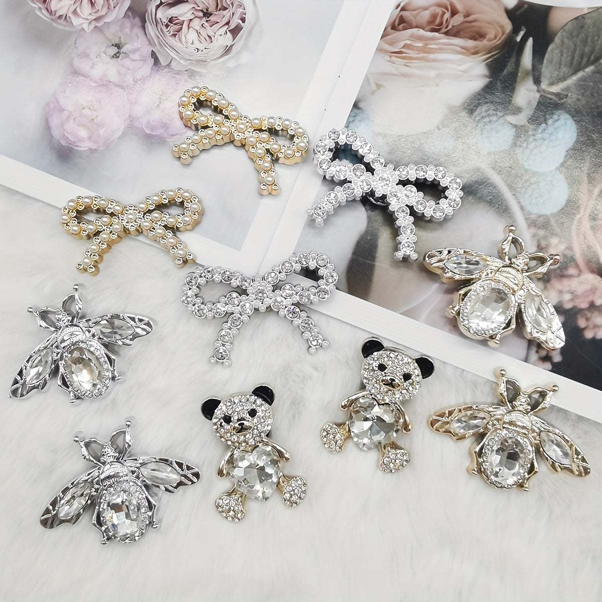 Women ABS Resin Heart Bear Shoe Charms Rhinestone Decor Bling Accessories