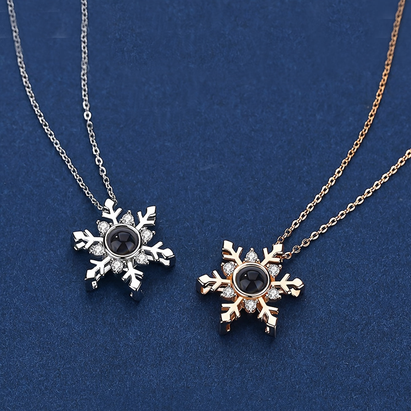 Snowflake Projection Necklace Jewelry Set with Red Rose Gift Box for Women