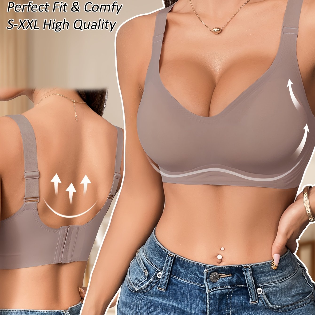 Women's Wireless Bra Full Coverage Polyamide Elastane Solid Color Knit Fabric Removable Pads