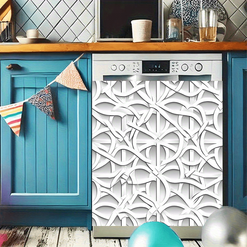 White Geometric Embossed Waterproof PVC Dishwasher Magnet 58.5x65 cm for Refrigerator Washer