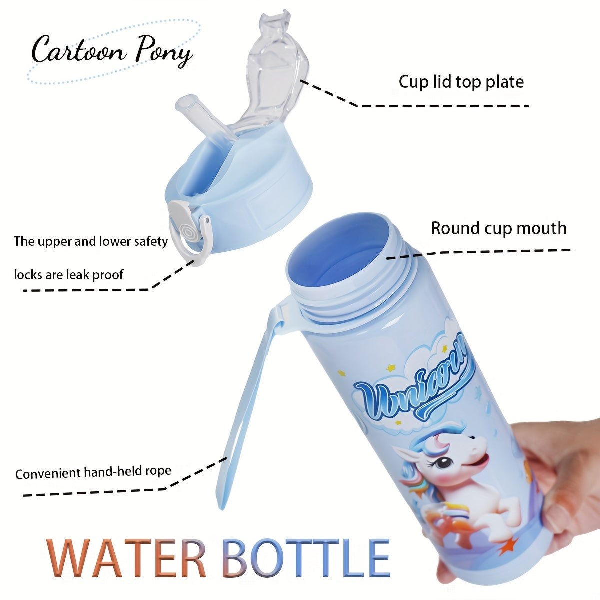 Cartoon 25oz Leak-Proof Shaker Bottle with Straw for Outdoor Activities
