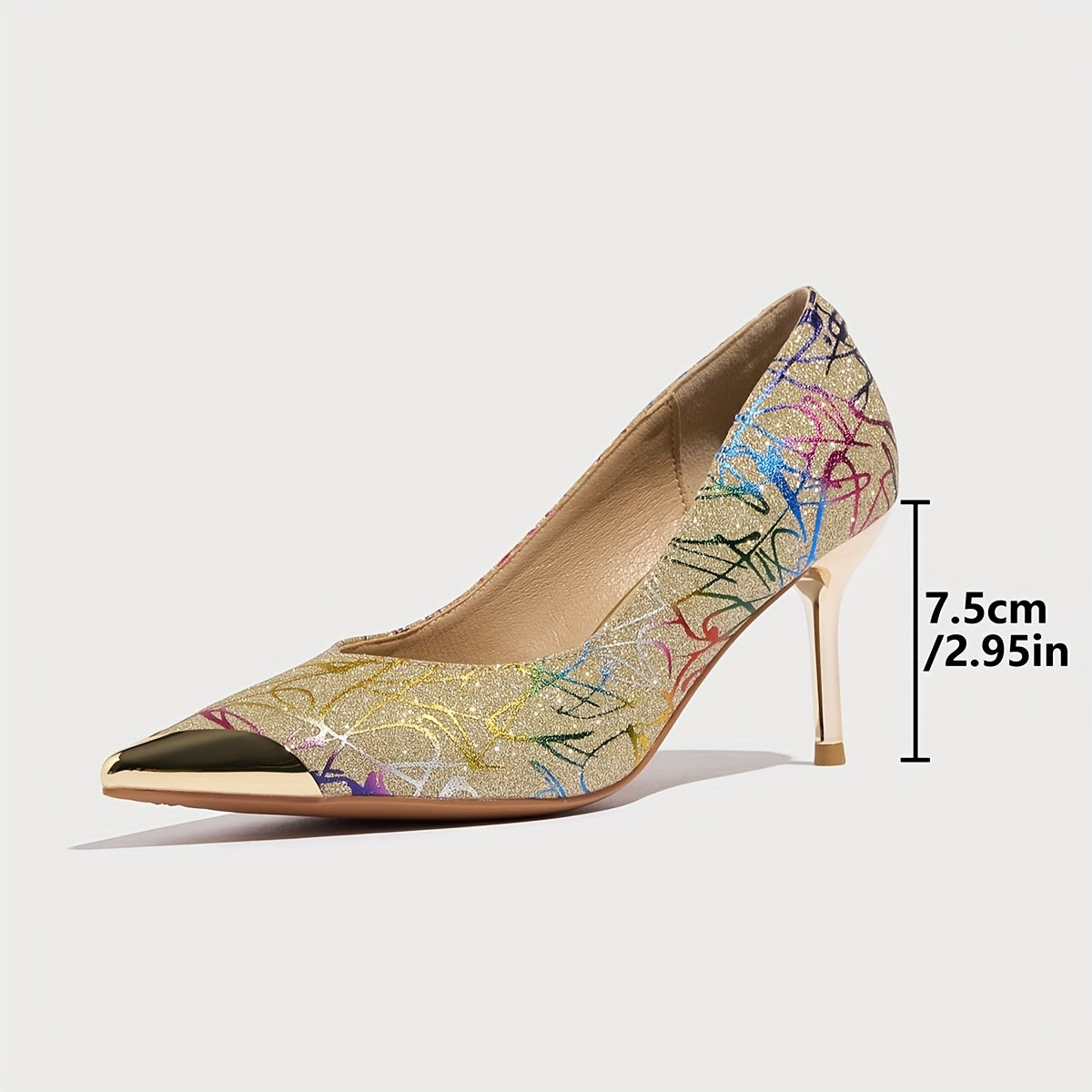 Women’s Lightweight Pointed Toe Stiletto Heels With Floral Print and Gold Accents