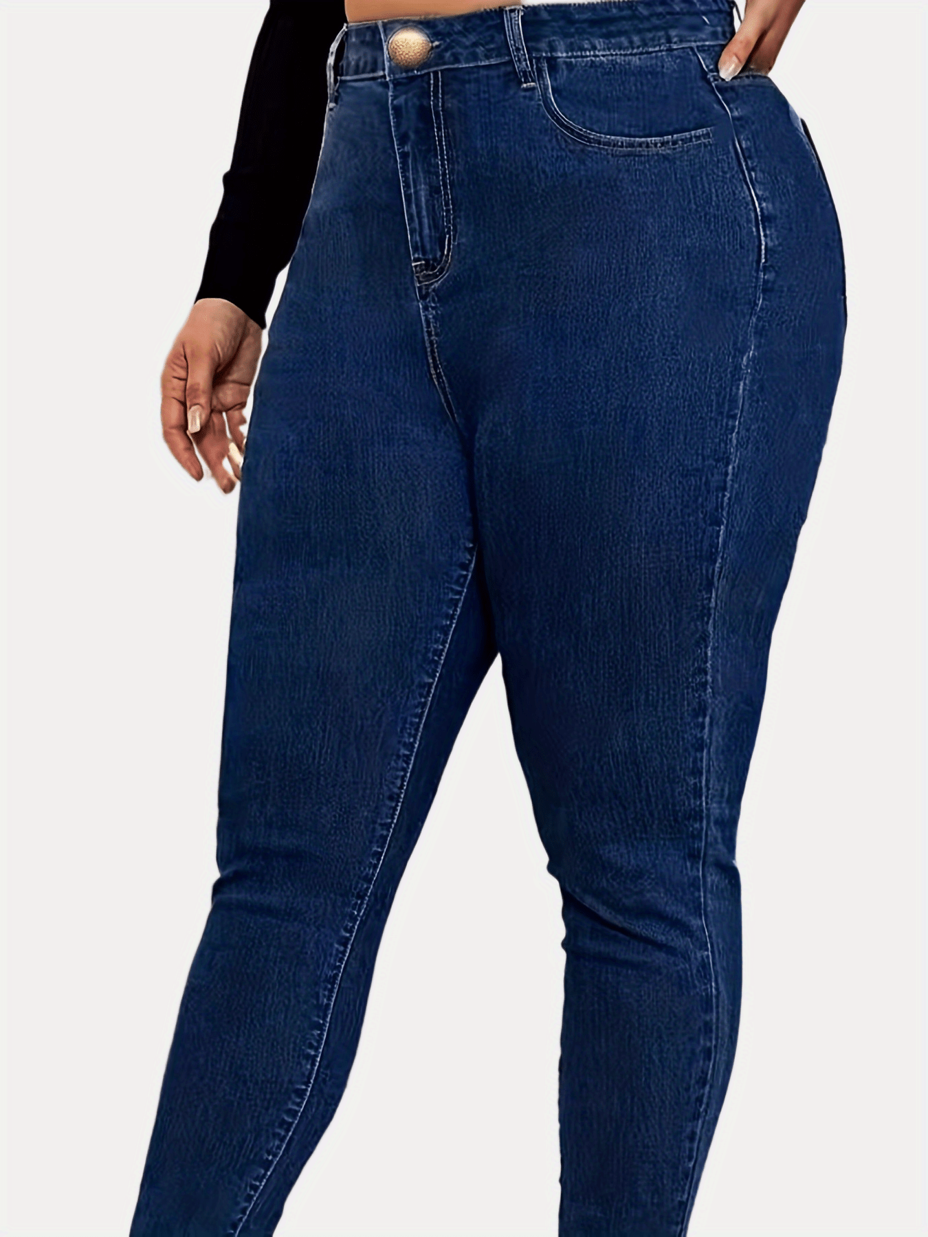 Women's Plus Size Dark Blue High-Waisted Casual Jeans with Stretchy Fabric