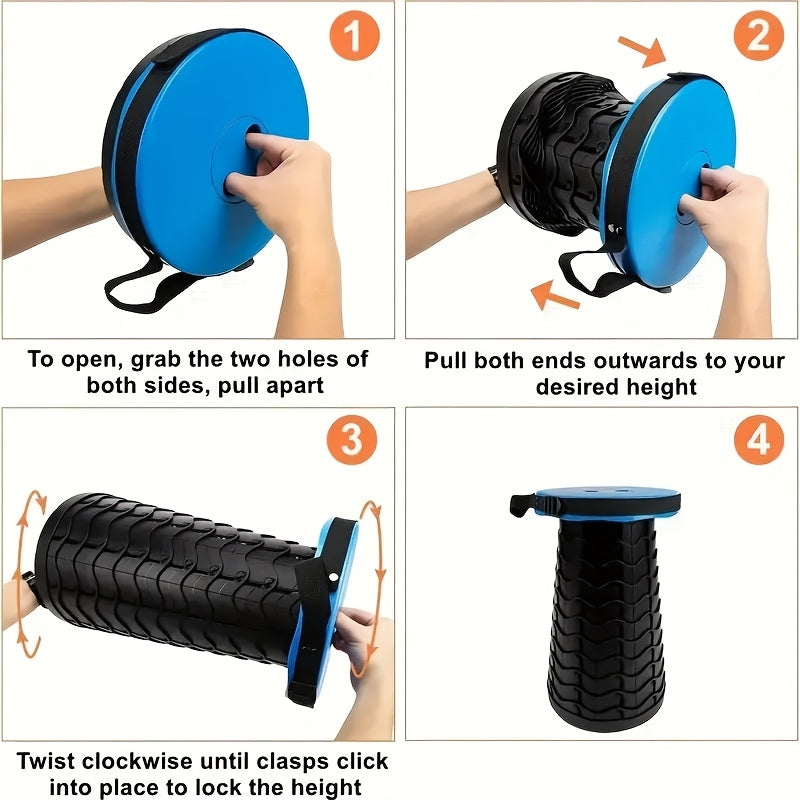 Taburete telescópico plegable portátil negro azul altura ajustable ligero para acampar y senderismo
