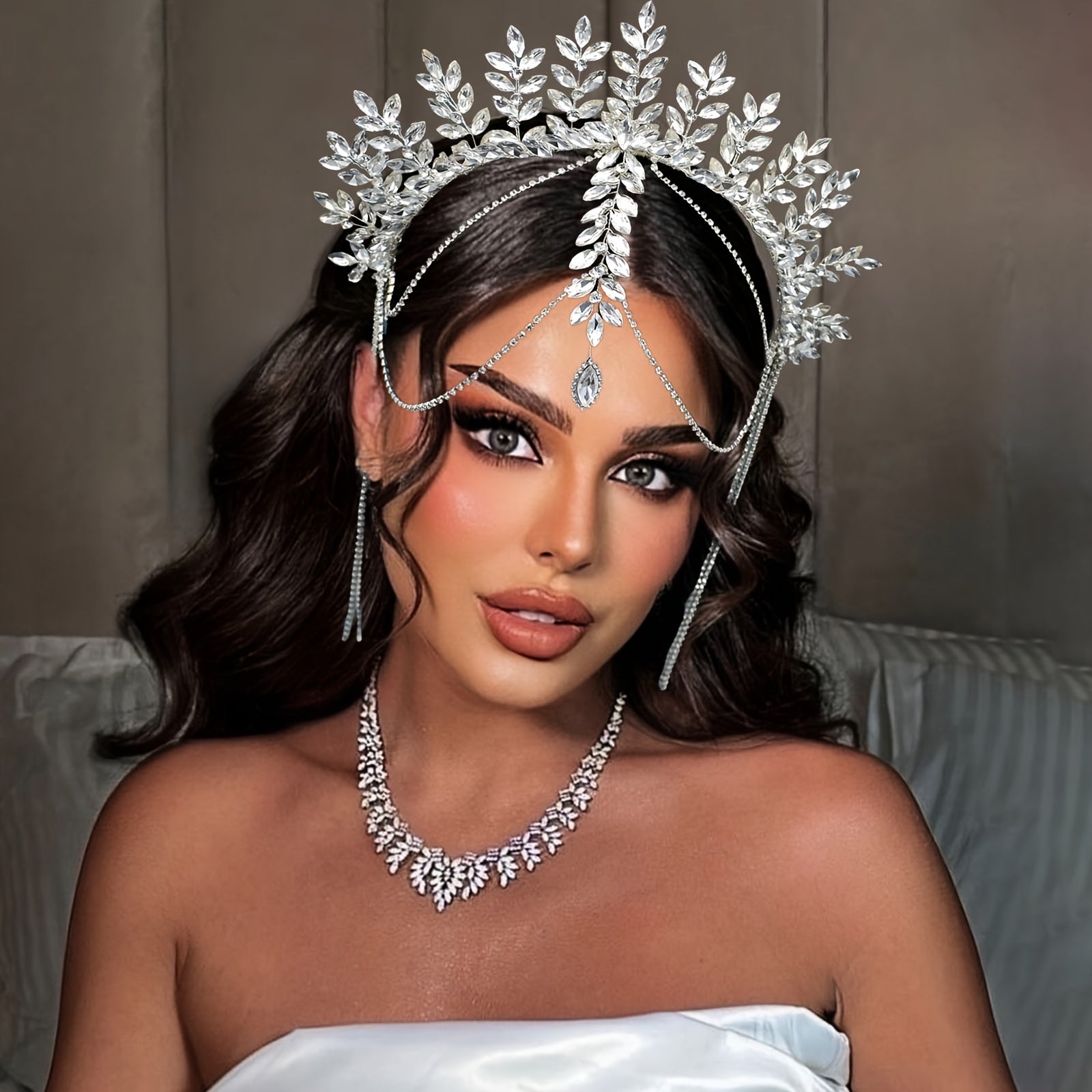 Elegant Bridal Tiara with Jewel Accents and Tassel Hairband for Wedding and Bridesmaids