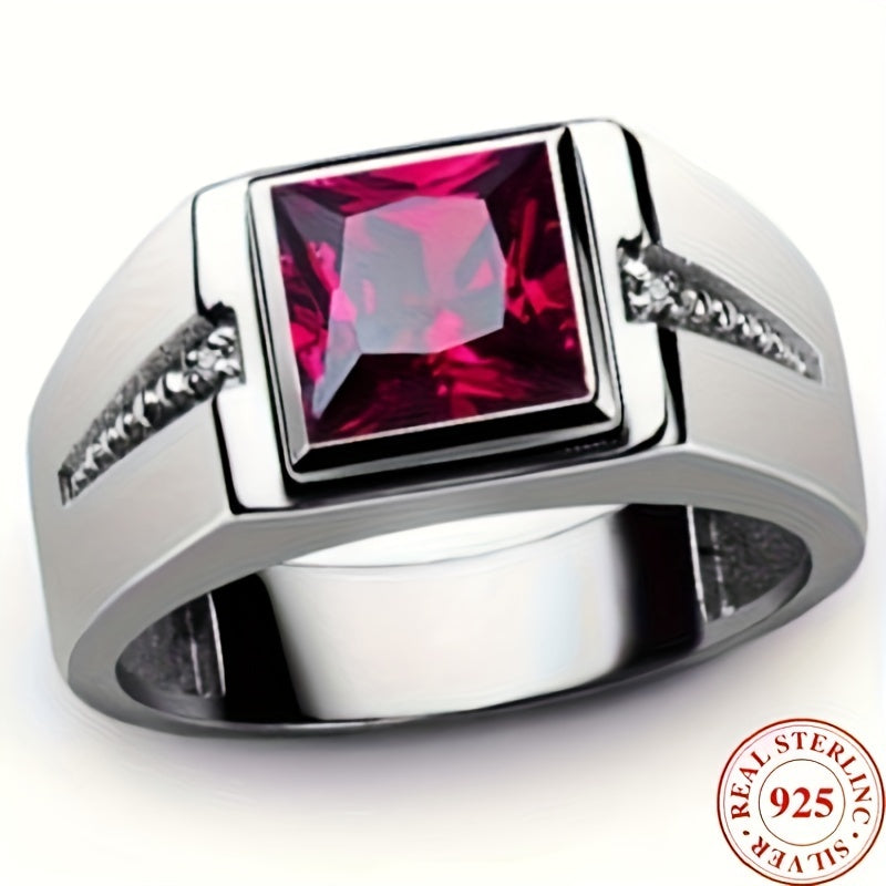 Unisex 925 Silver Punk uzuk, Qizil va Yashil toshlar bilan, Kvadrat sun'iy zirkoniya kristall dizayni, Juftlar uchun mukammal.