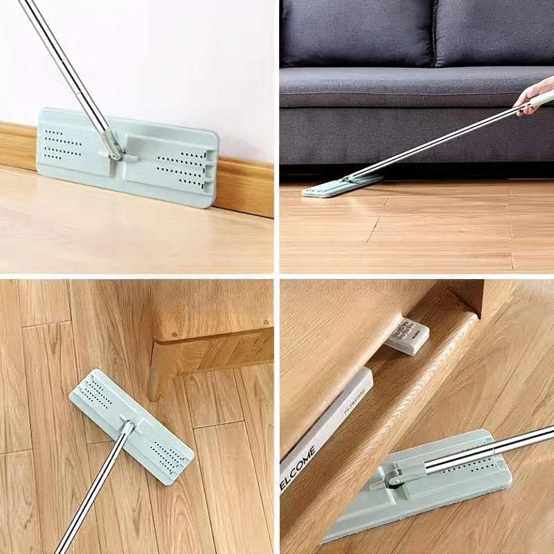 Conjunto de fregona de suelo plano con almohadillas reutilizables, doble función húmeda y seca, cubo con escurrido automático