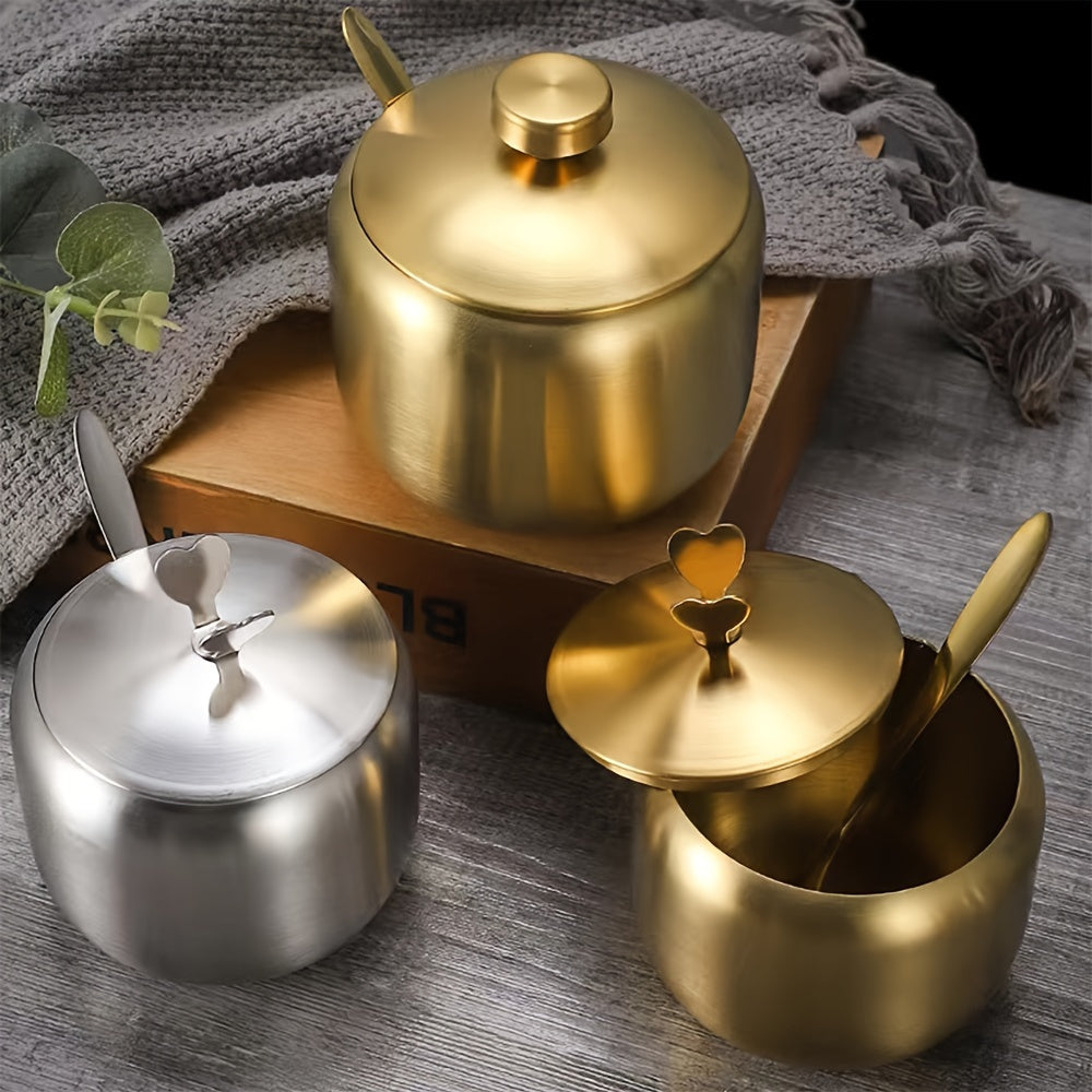 Round Handle Stainless Steel Spice Jar with Lid for Kitchen Storage