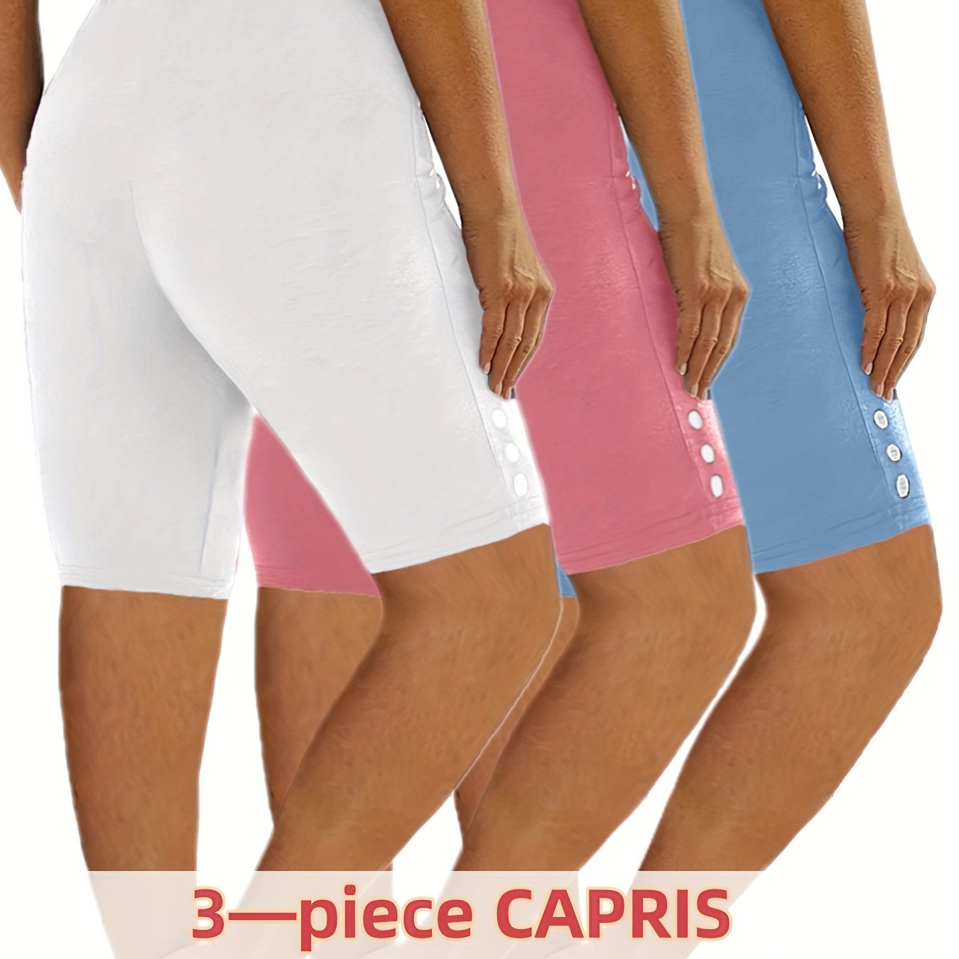 Pantalones cortos de ciclismo tipo capri para mujer - Leggings deportivos de alta elasticidad, color sólido ropa activa de verano