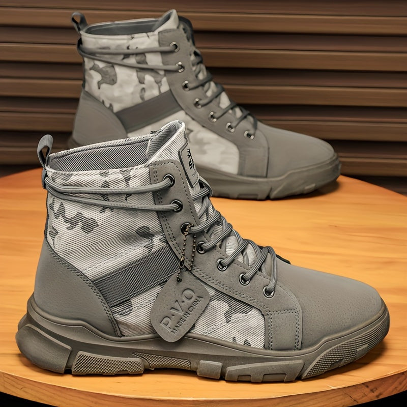 Men's Camouflage Short Ankle Hiking Boots with Lace-up Casual Style