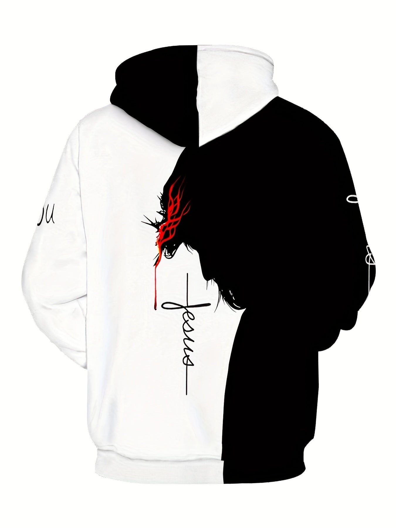 Plus Size Men's Oversized Hooded Sweatshirt with Animal Print in Contrasting Colors for Autumn Winter