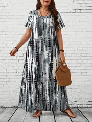 Katta o'lchamdagi tie dye ankle dress, crew neck qisqa yeng, ayollar kiyimlari