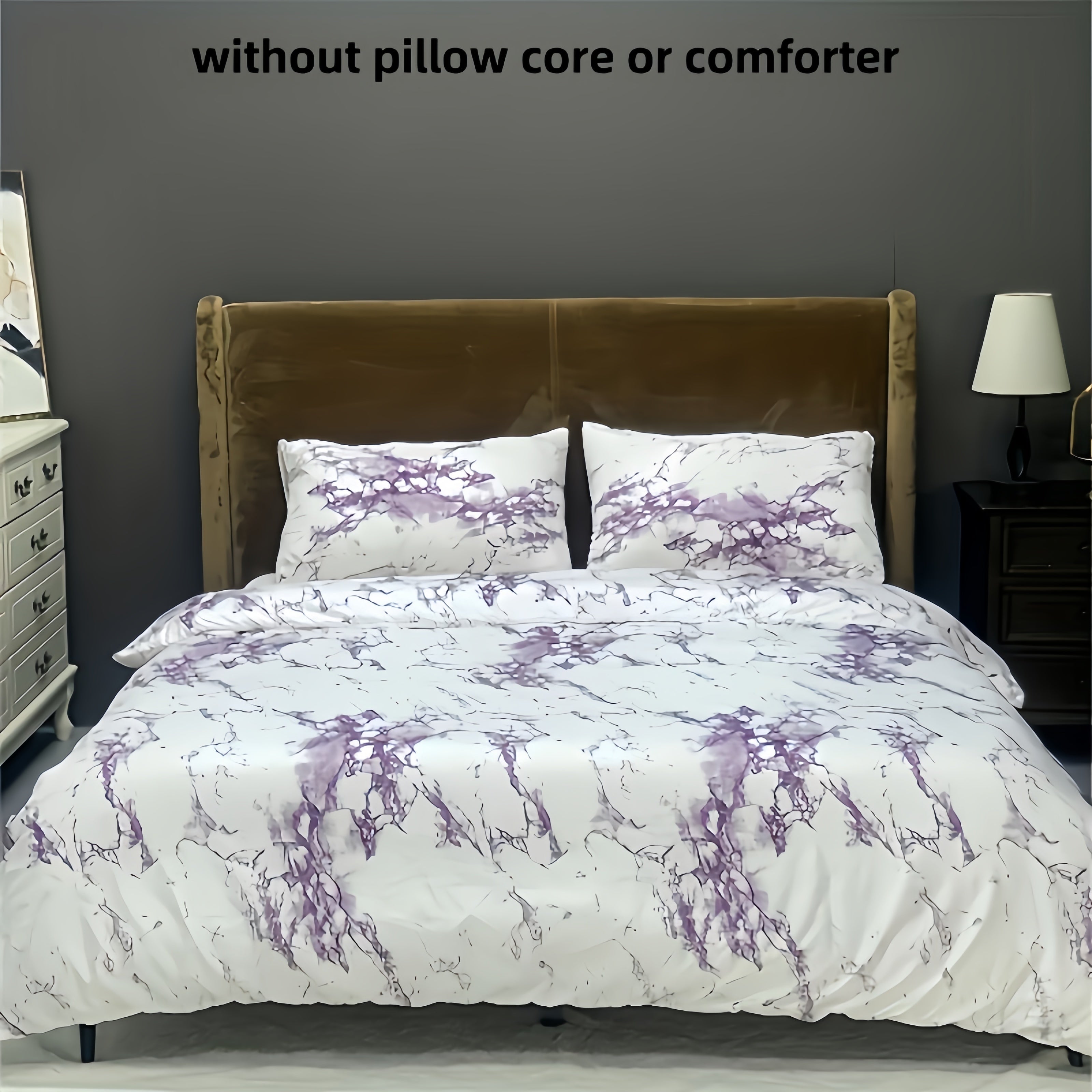 Three-Piece Polyester Quilt Cover Set with Marble Pattern for Bedroom