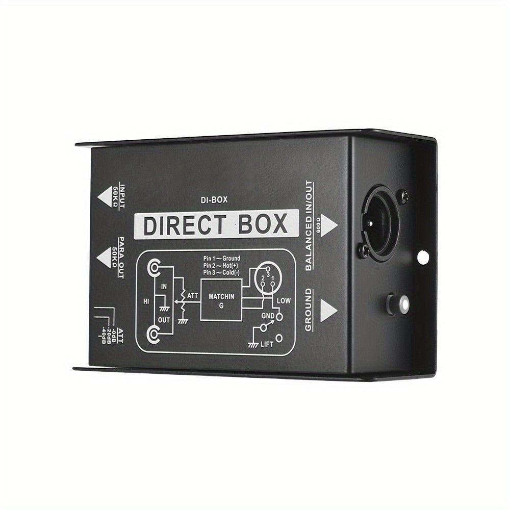 Resistive Audio Isolation DI Box for Guitar and Studio Equipment Black