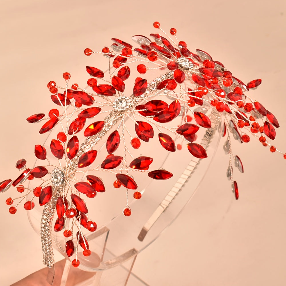 Diadema de novia bohemia con tiara de pedrería y cuentas, accesorio de boda en rojo, verde y azul