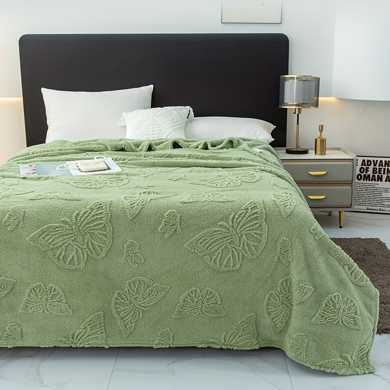 Fleece Throw Blanket Pink Floral Jacquard All-Season Hypoallergenic Couch Bed Office