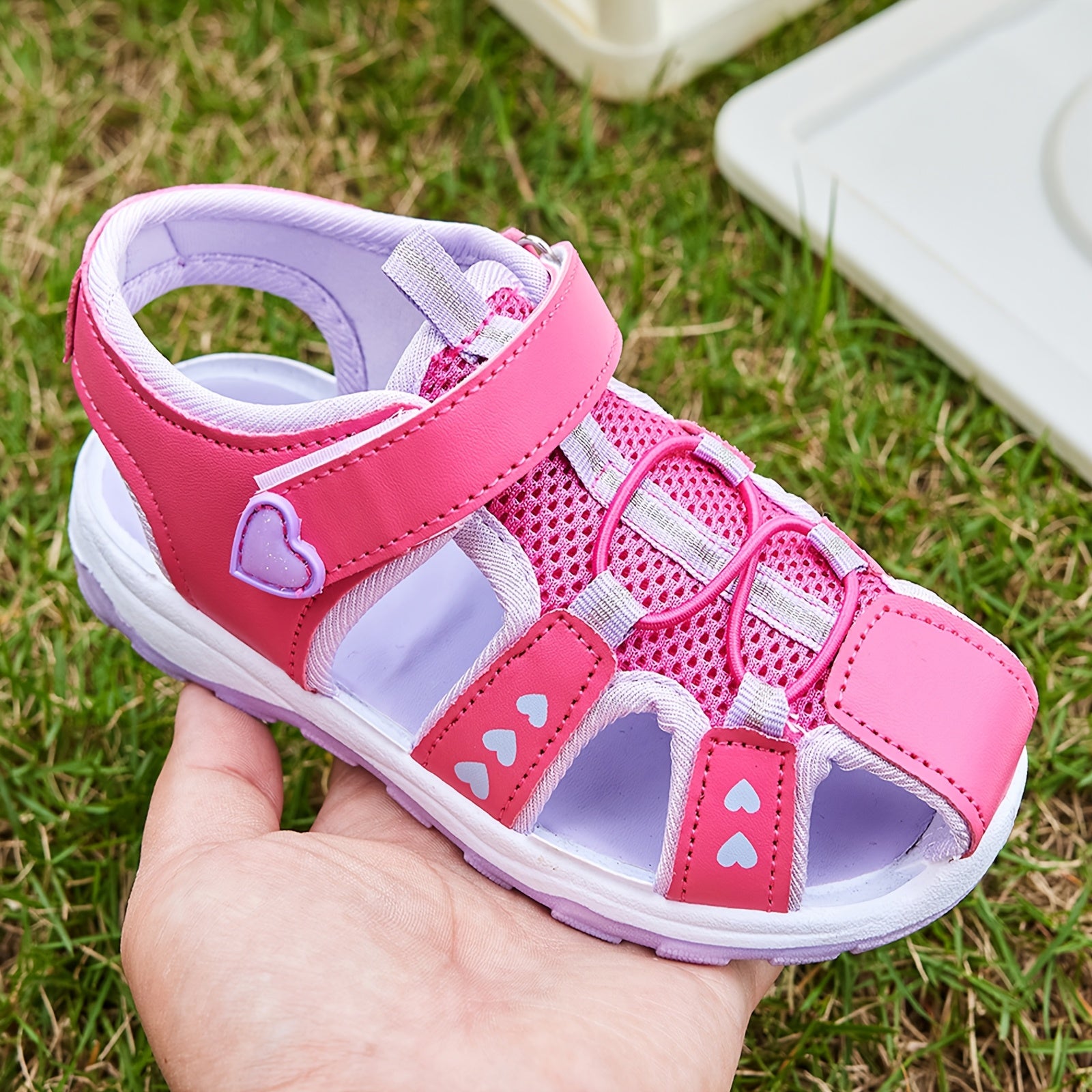 Kids' Breathable Lightweight Running Sandals Pink Purple Striped Non-Slip PU