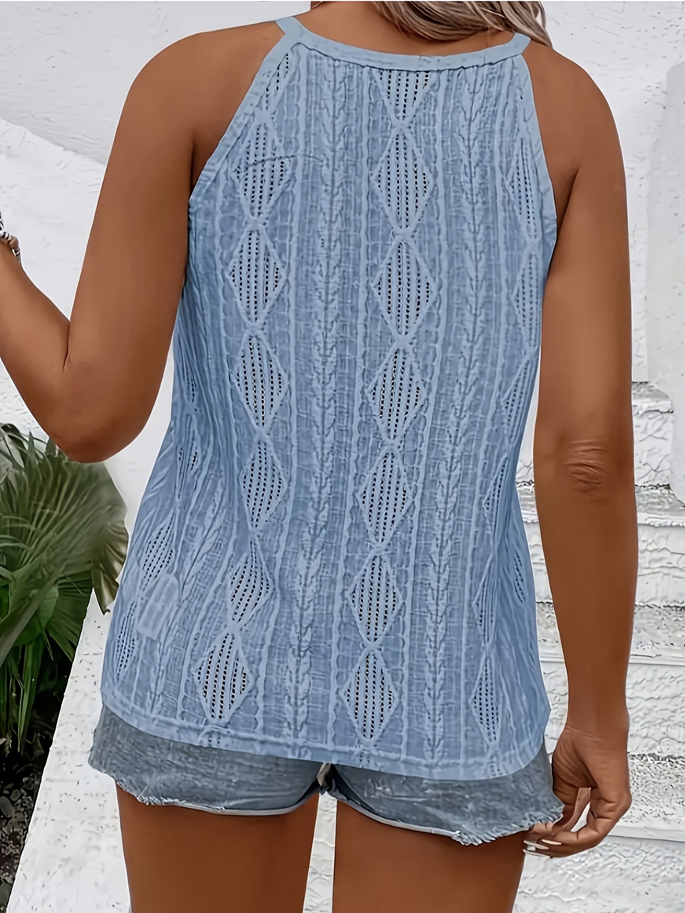 Top sin mangas de verano casual con encaje para mujer de tallas grandes