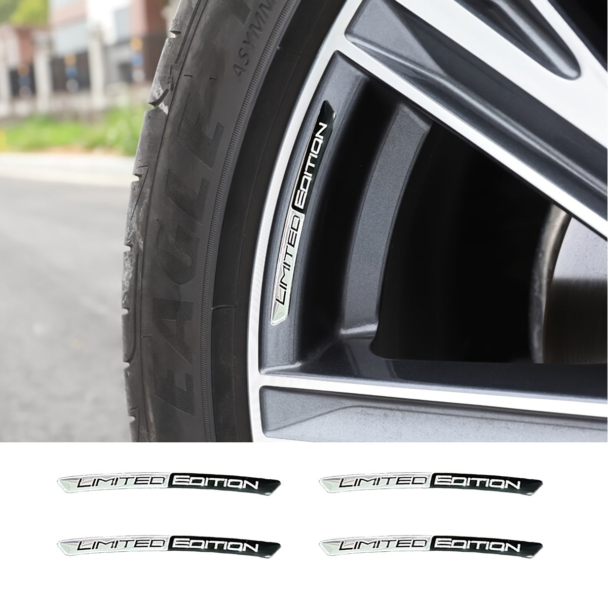 4 Pack Aluminum Car Wheel Hub Stickers Black Red Waterproof Scratch-Free Stickers