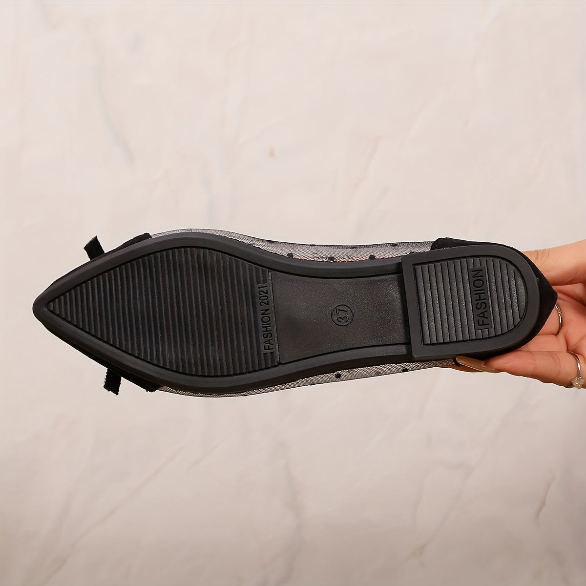 Women's Plus Size Summer Flats Mesh Bowknot Pointed Toe Shoes Black