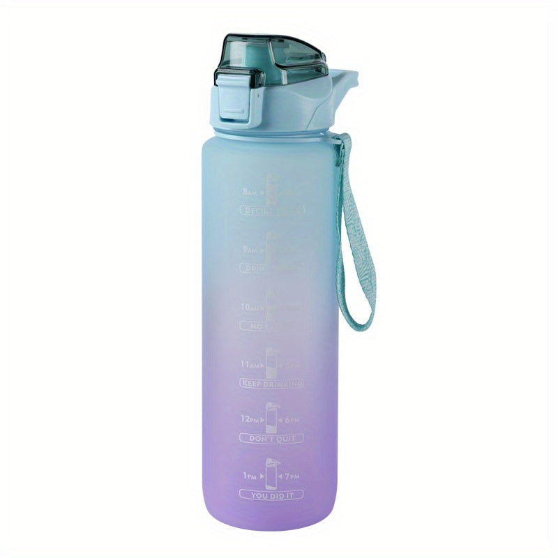 Botella de agua de 32 Oz con marcador de tiempo y cuerda de transporte para hidratación