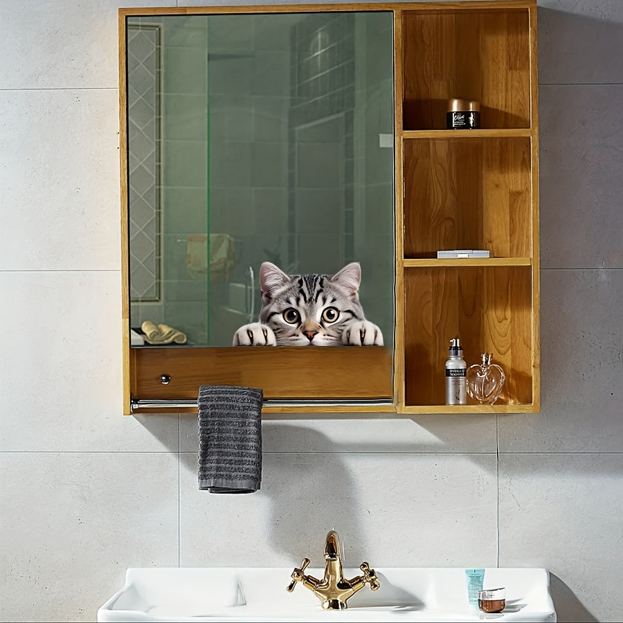 Cartoon Cat Window Decal, Easy Stick-On, 1mm Thick Paper Film for Glass Doors