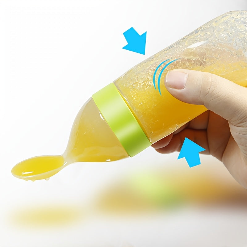 Silicone Baby Food Feeder Bottle with Squeeze Spoon for Milk Formula Food Supplement Medicine 0+ White Blue Green Pink