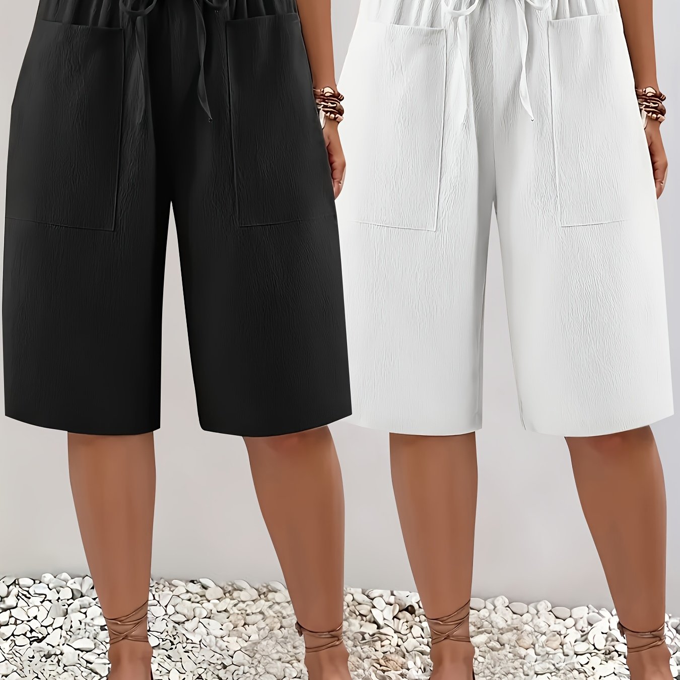 Pack de 2 braguitas de color sólido con cordón y bolsillos para mujer talla plus