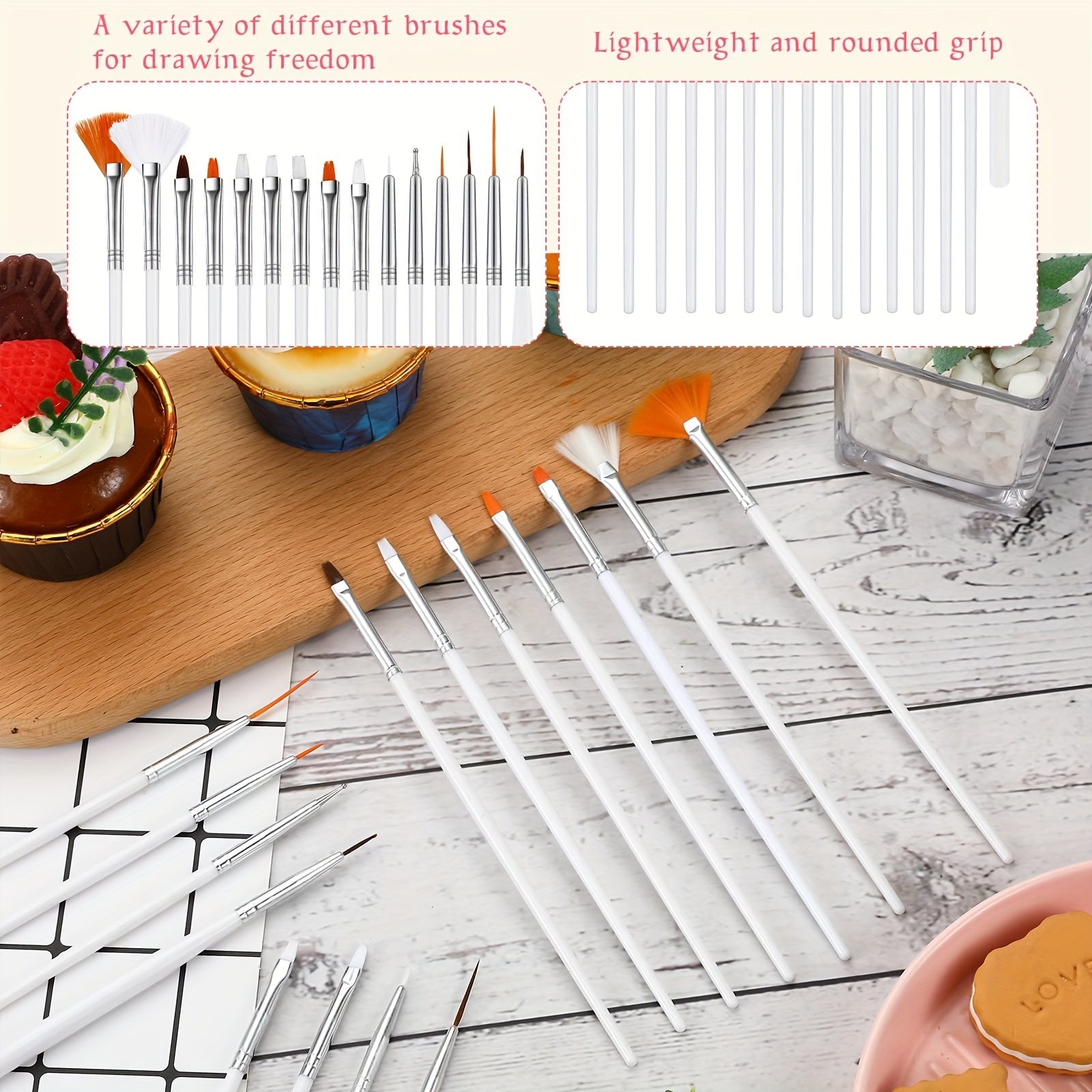 Set of 15 Cake Decorating Brushes for Painting and Icing Pastry Fondant