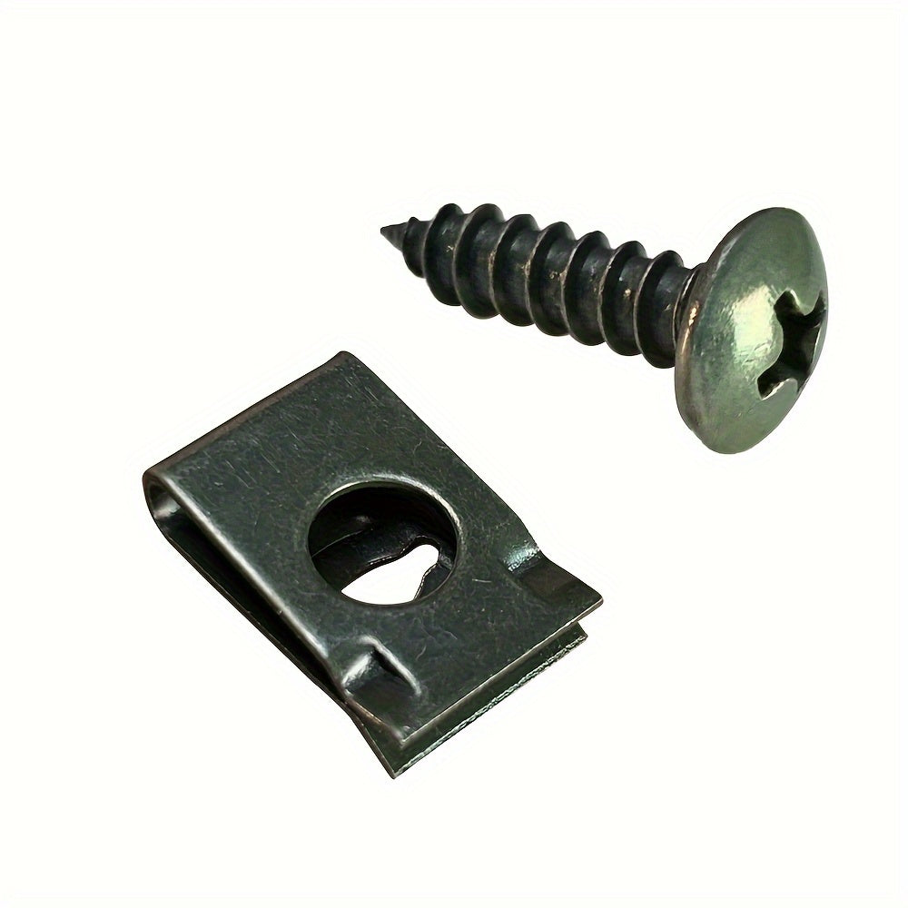 100 Pcs Metal U-Clamp Screws for Auto Repair Interior Fender Bumper Clips