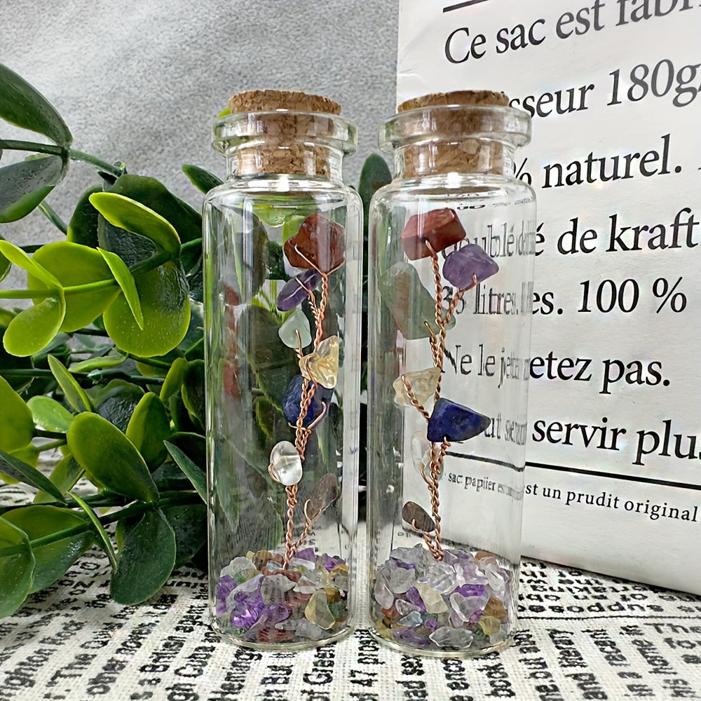 Botella de deseos de cristal con cristales naturales y árbol de la suerte para meditación y decoración