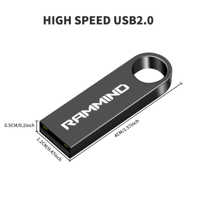 RAMMIND Yuqori tezlikdagi USB 2.0 Flesh xotira, metall kalit zanjiri dizayni bilan, turli o'lchamlarda mavjud bo'lib, bir nechta qurilmalar uchun.