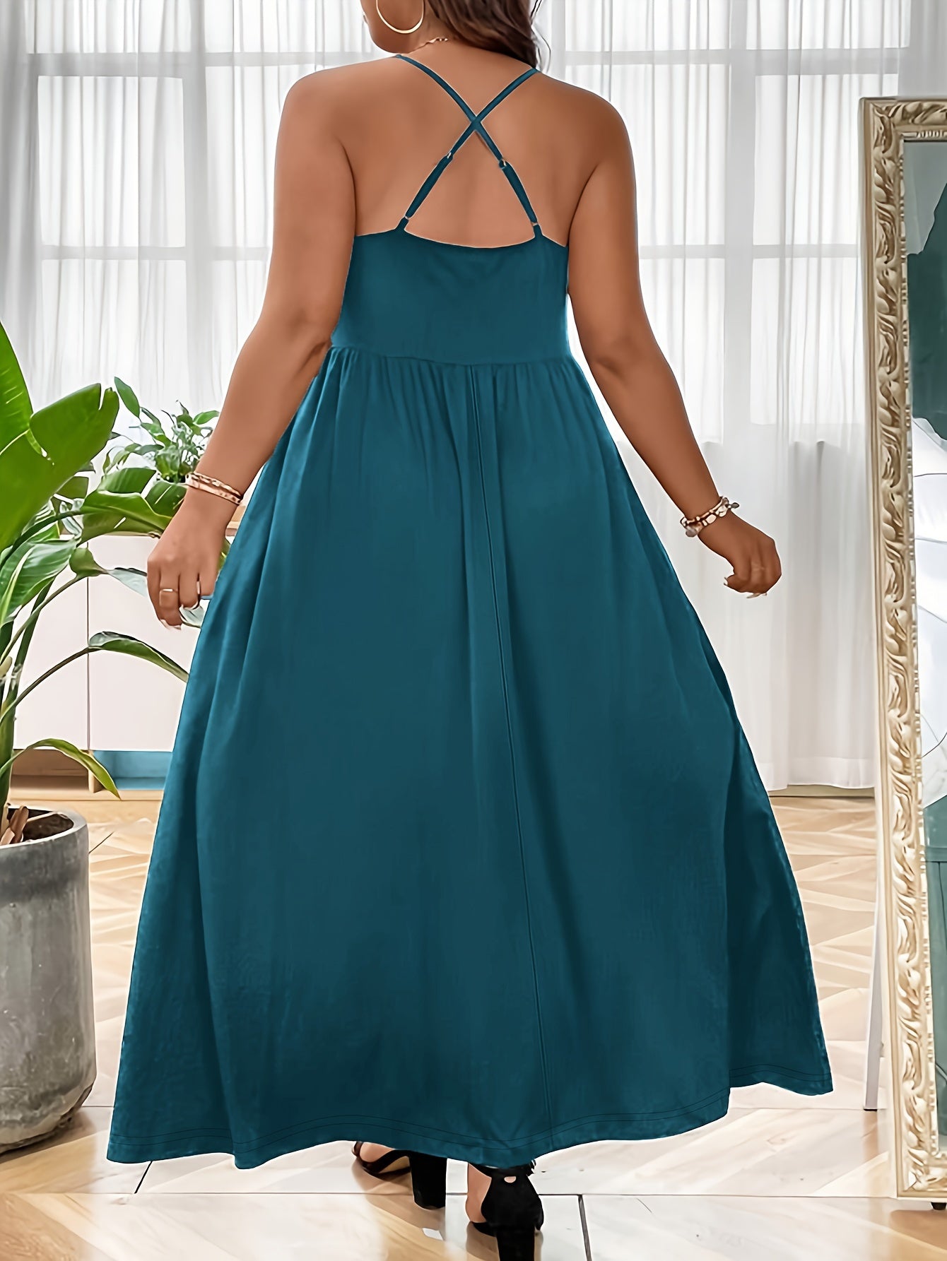 Plus Size Women's Sleeveless Nightgown Black Knee-Length Sleep Dress Lounge Wear