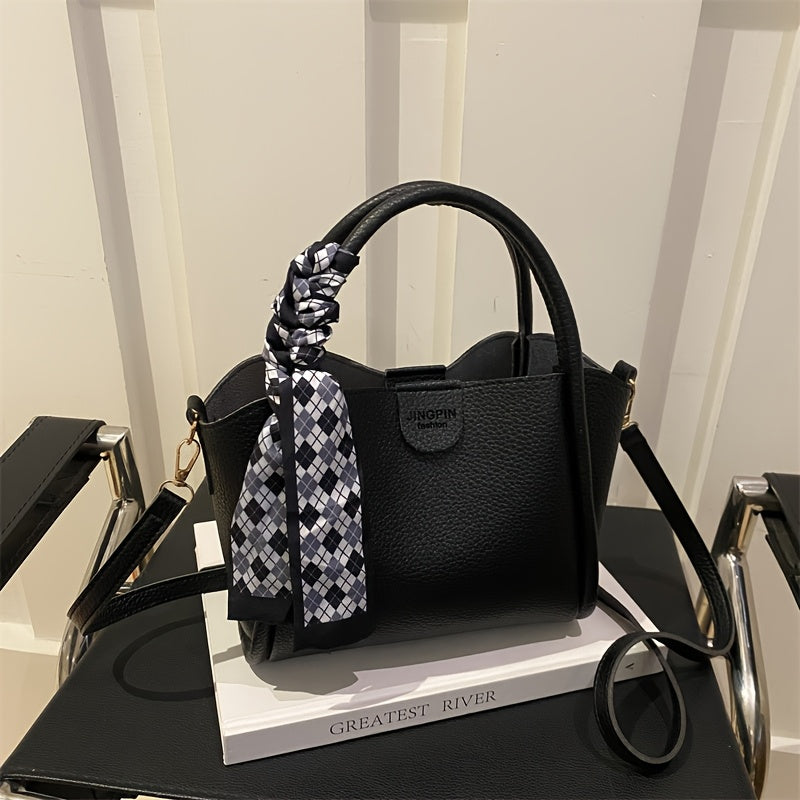 2024 Корейский стиль водонепроницаемый PU плечевая сумка-ведро с регулируемым ремнем в хаки, темно-коричневом, черном