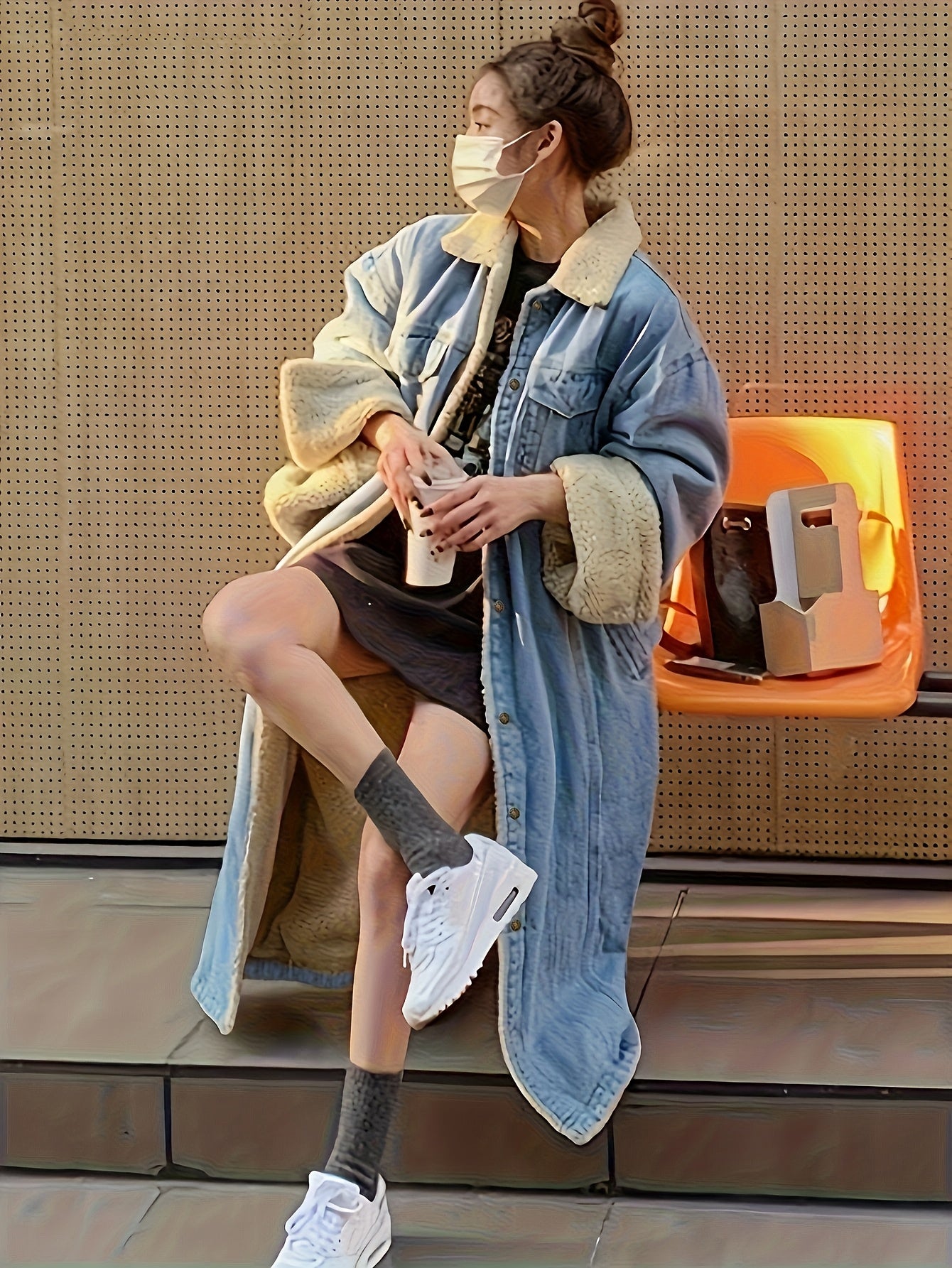 Джинсовая куртка STLT для женщин с шерповым подкладом на осень/зиму, однотонная, с пуговицами, утолщенная теплая верхняя одежда