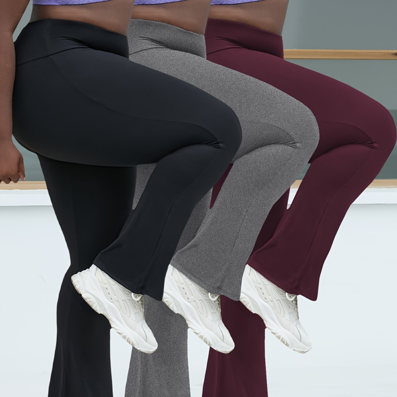 Ayollar uchun plus o'lchamli flare legginslar, yuqori bel, elastik yoga shimlar, 3 ta paket