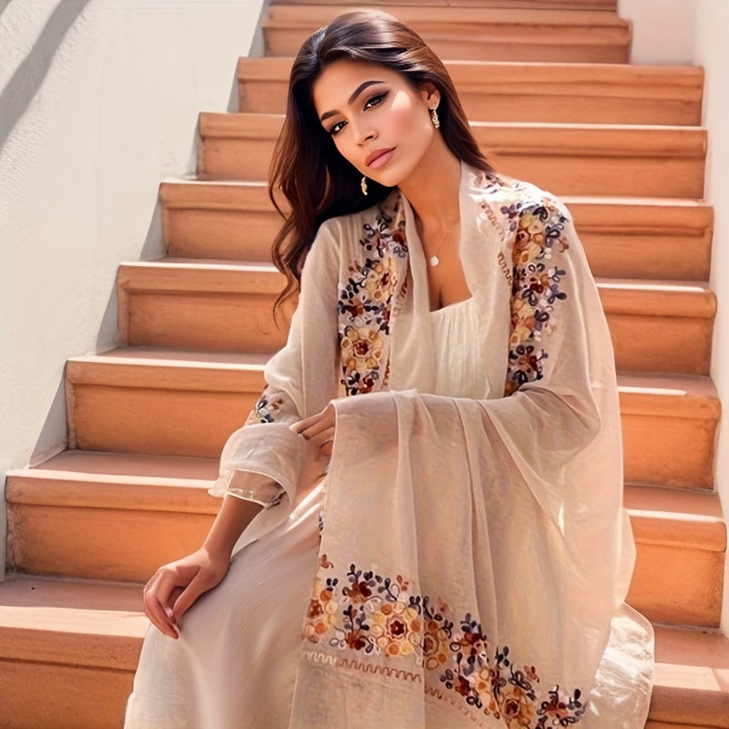 Cotton-Linen Bohemian Scarf for Travel and Beach Wind-Resistant Wrap with Jacquard Pattern