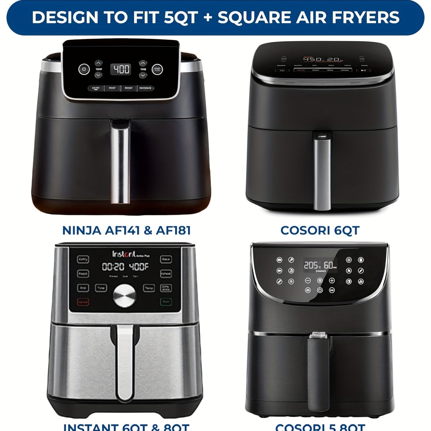 7.87 dyuymli havo fritöz qismi, AF180 AF140 uchun qayta ishlatiladigan kvadrat silikon qoplamasi bilan