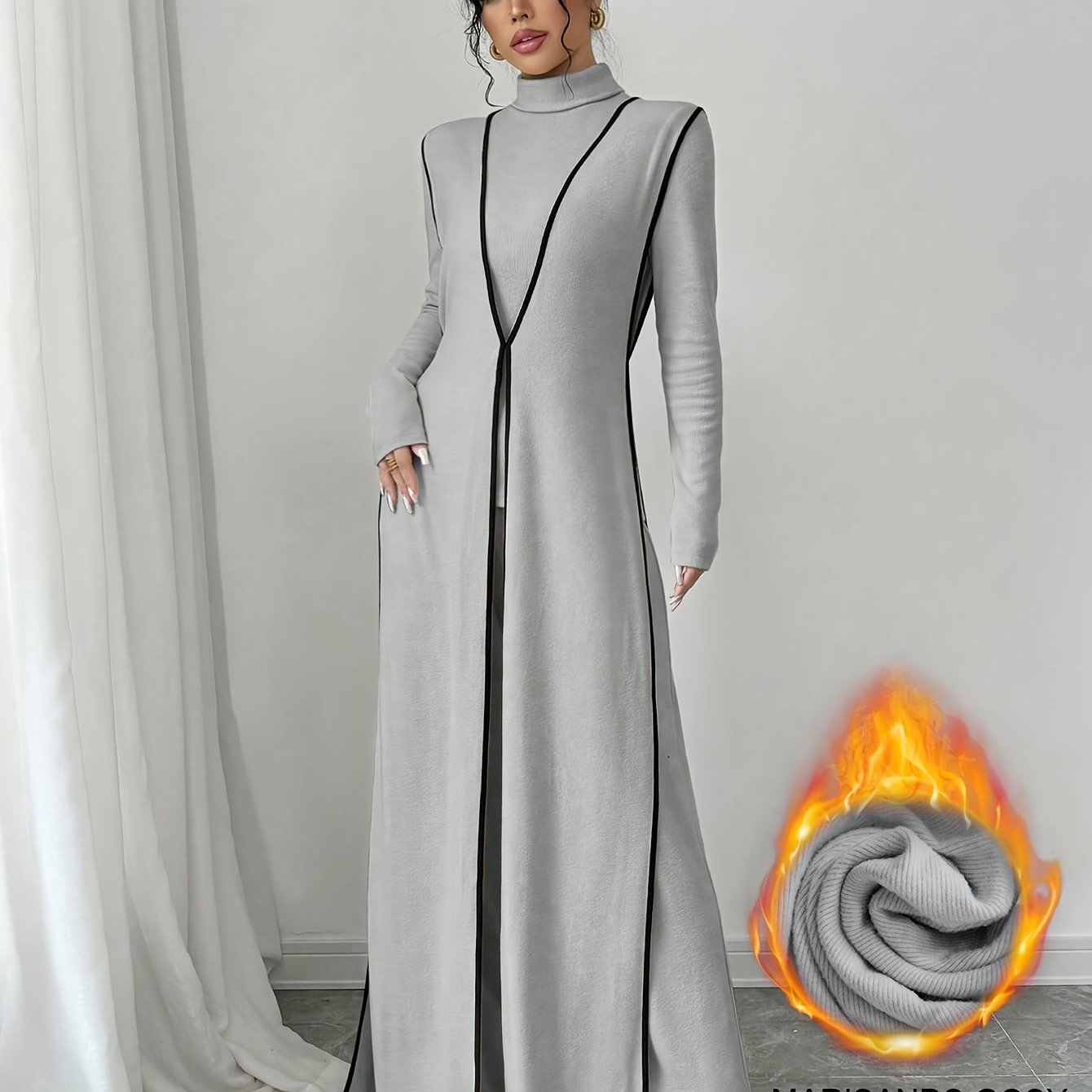 Шикарный комплект с длинным рукавом, воротником, облегающими брюками, безрукавным пальто с черными полосками.