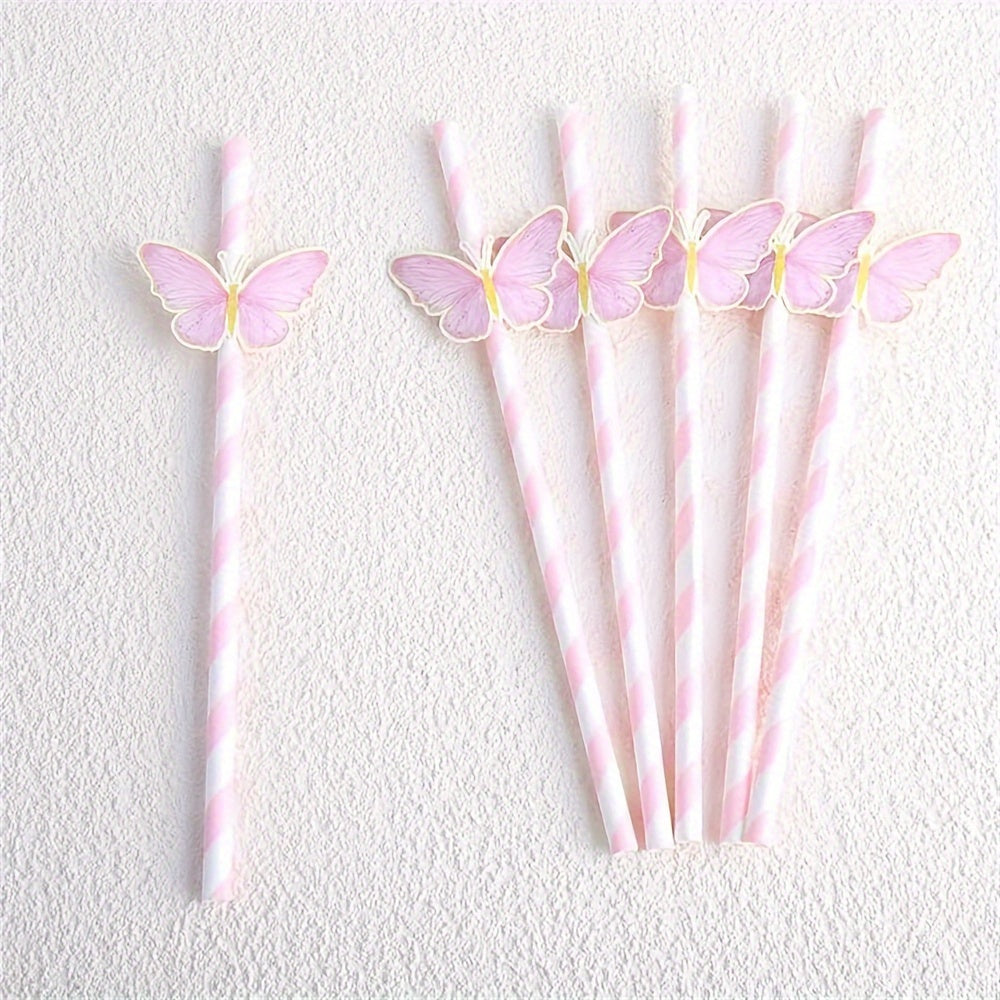 Set of 6 Butterfly Paper Straws for Birthday Party Decorations