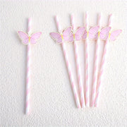Set of 6 Butterfly Paper Straws for Birthday Party Decorations