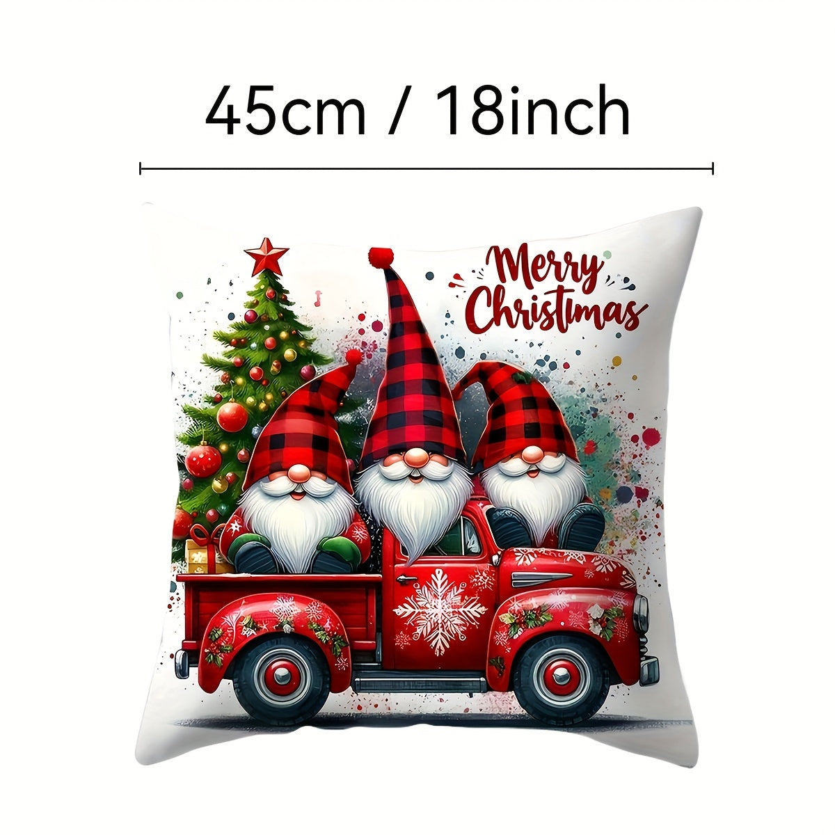 Christmas Gnome and Truck Throw Pillow Cover Zippered Polyester Living Room Decor