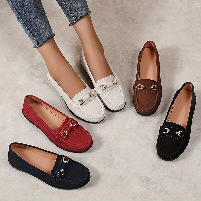Women Stylish Comfortable Non-Slip Loafers Casual Slip-On Moccasins with Buckle in Multiple Colors