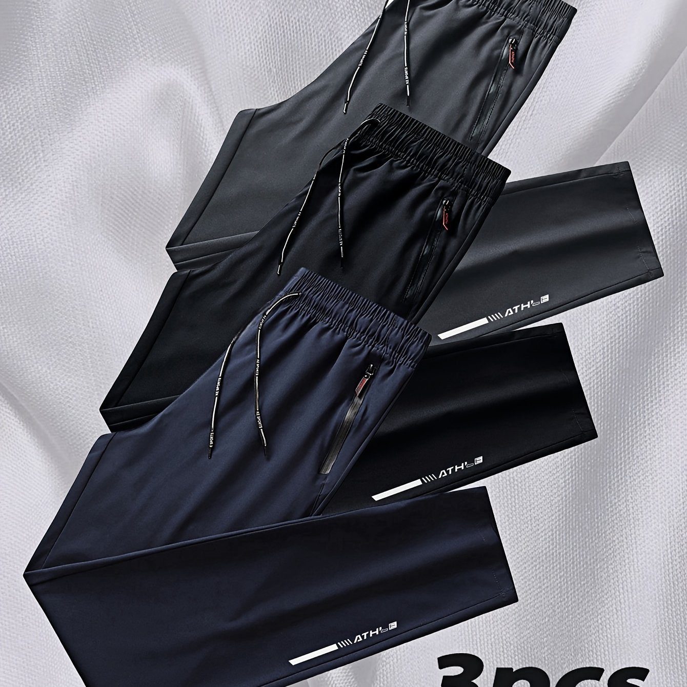 Men's Casual Running Pants 3-Pack Polyester Breathable Quick-Dry Summer