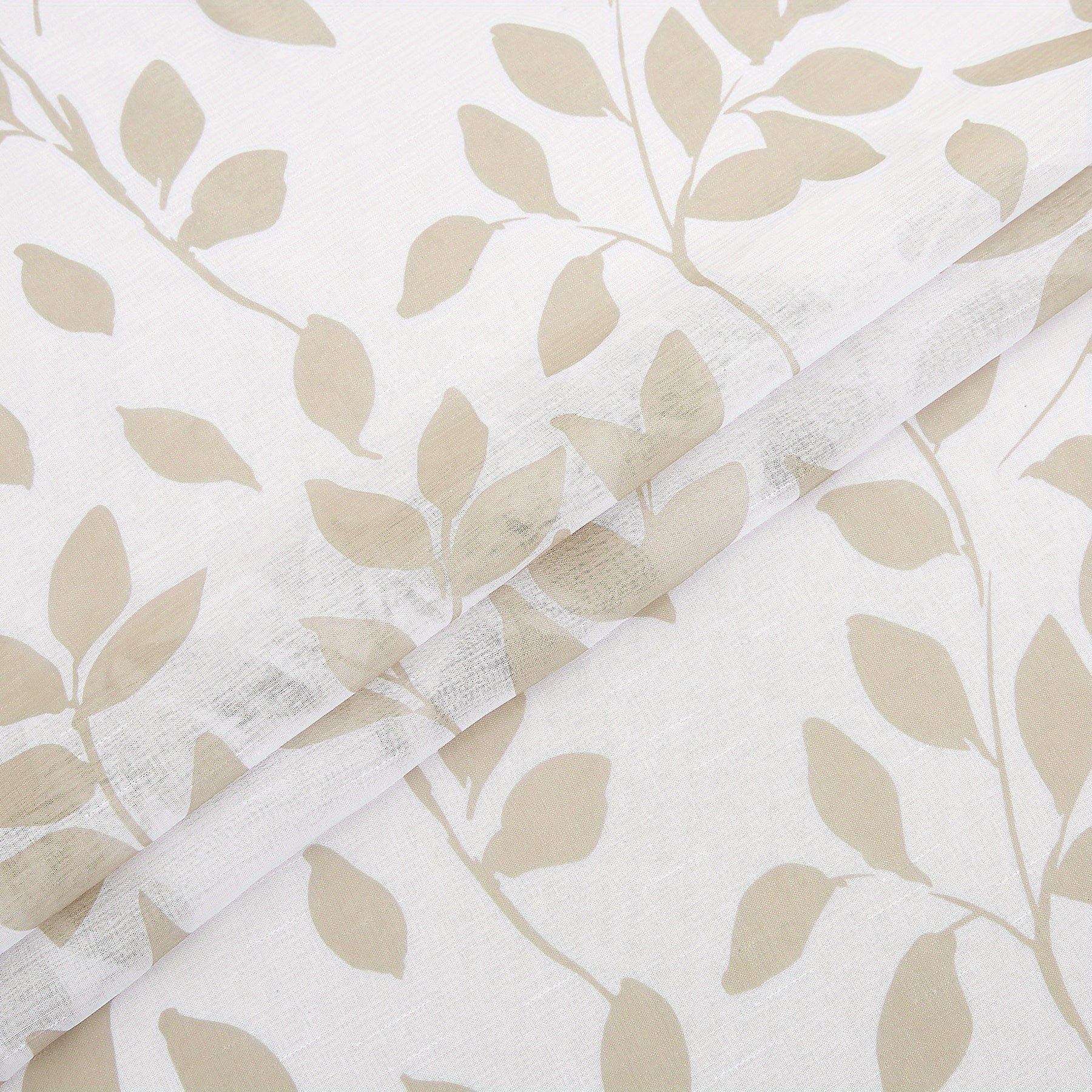 White Leaf Print Linen Sheer Curtains for Bedroom, Living Room, Office