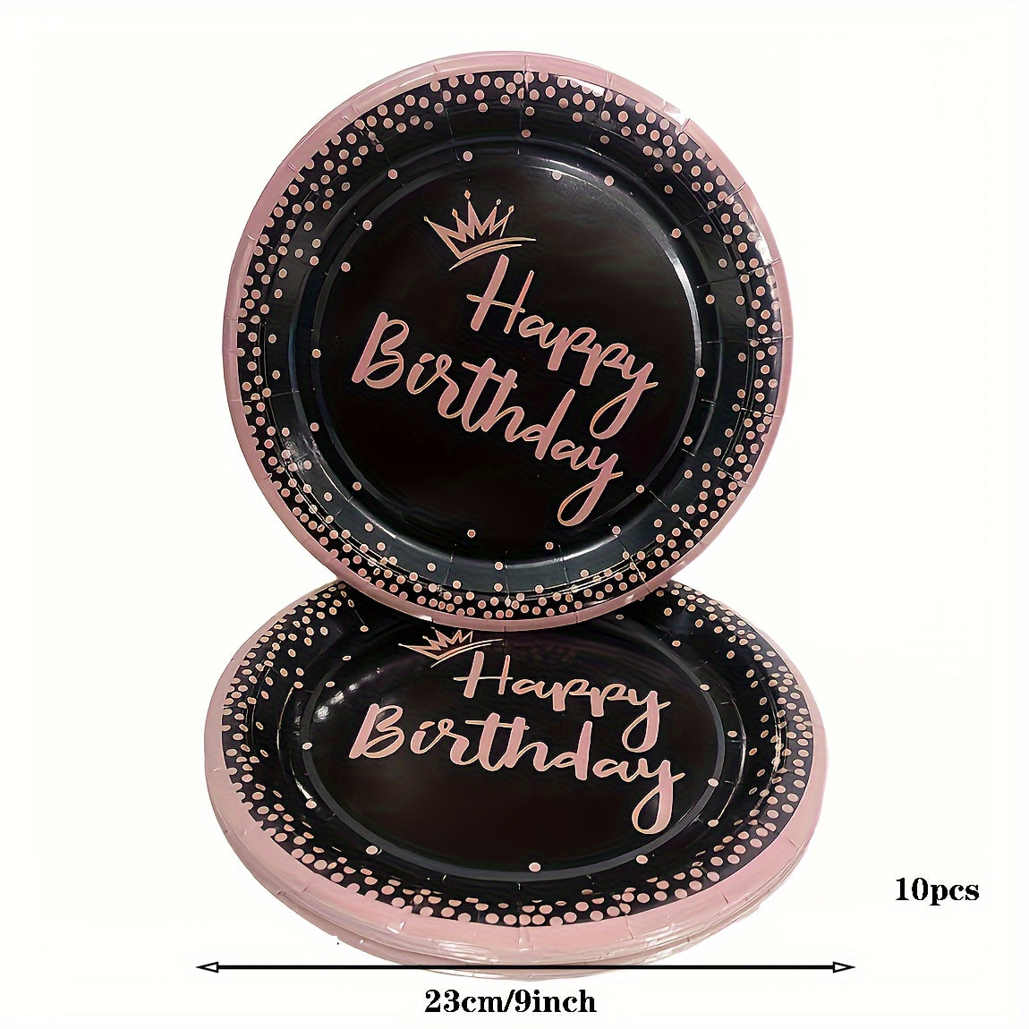 Set of 10 Black and Rose Gold Birthday Party Supplies Princess Crown Dinner Plates Napkins Cups Dessert Plates