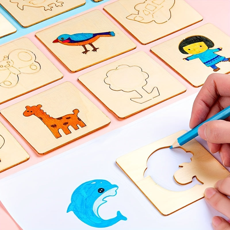 Wooden Drawing Stencils Kit for Kids Reusable Shapes for Arts and Crafts